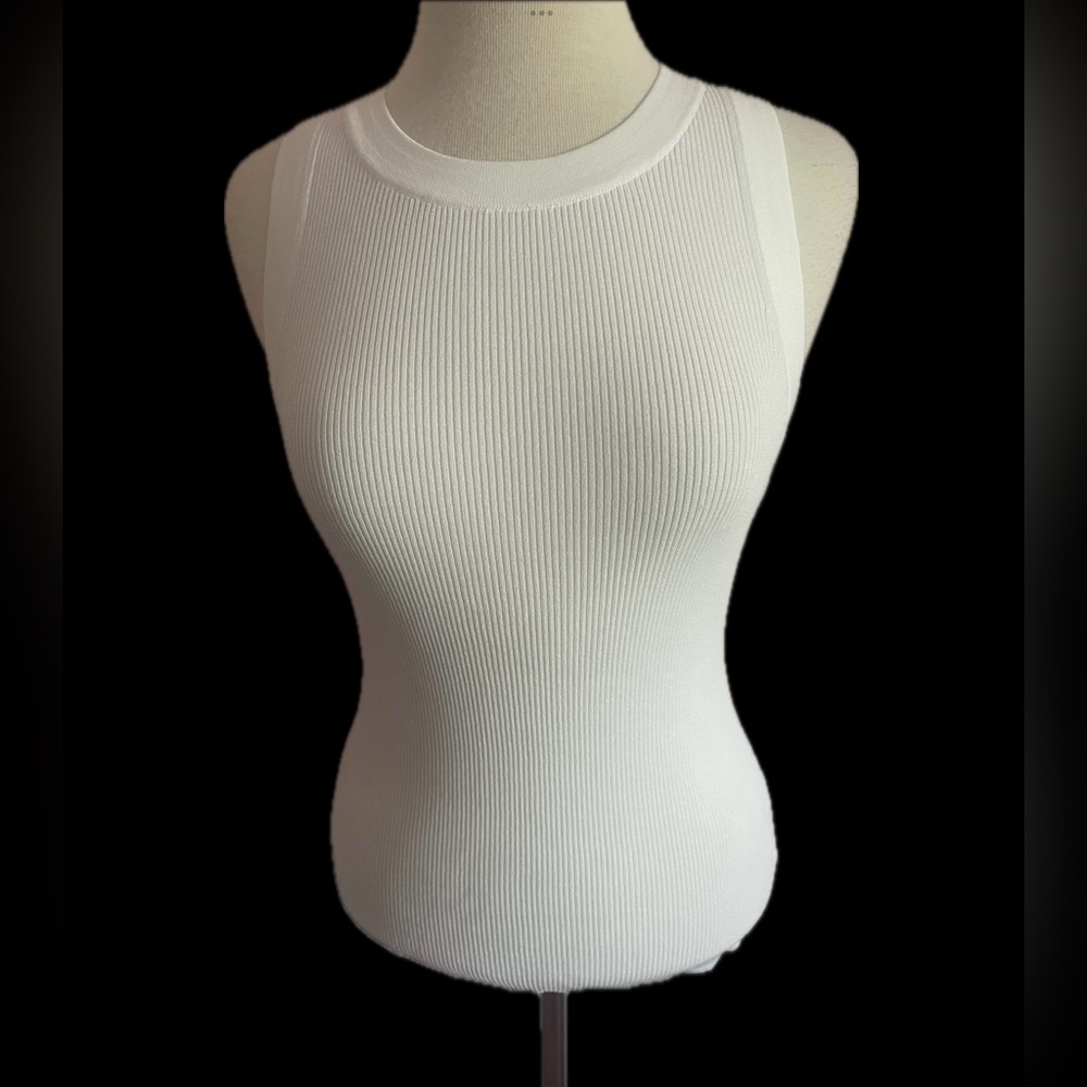 Michael Kors White Ribbed Tank Top